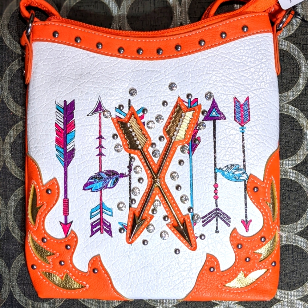 Arrow and feather crossbody bag